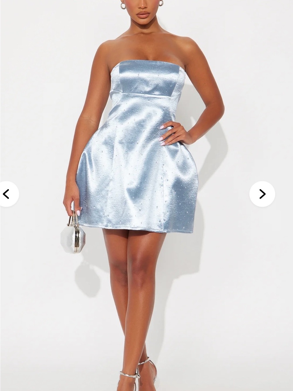 Fashion Nova Strapless Light Blue Satin Mini Dress